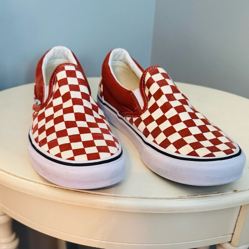 Vans Red and White Checkered Loafers